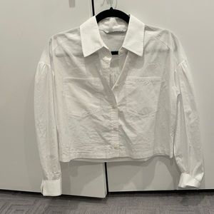 Zara cropped white cotton blouse with pockets